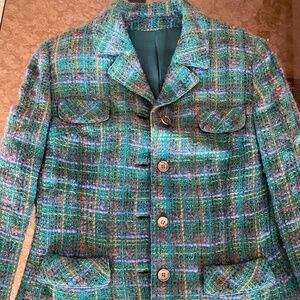 Green plaid skirt suit